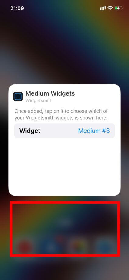 Widgetsmith ⑫空白部分をタップします。の画像