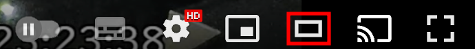 YouTube ボタン操作でシアターモードからデフォルトの表示に戻したい時は、画面右下の長方形のマークをクリックしてください。の画像